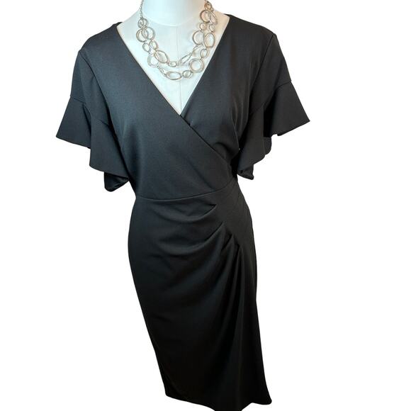 Elegant Black Midi Dress with Flutter Sleeves - Picture 1 of 3